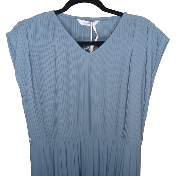 Max Mara Kiss Pleated Jersey Midi Dress Light Blue Gray Size 14 NWT Missing Belt - Picture 4 of 11